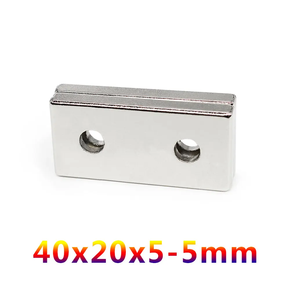 1-15PCS 40x20x5-5 Block Strong Rare Earth Magnets Countersunk Hole 5mm 40*20*5-5 Permanent NdFeB Magnet 40x20x5-5mm