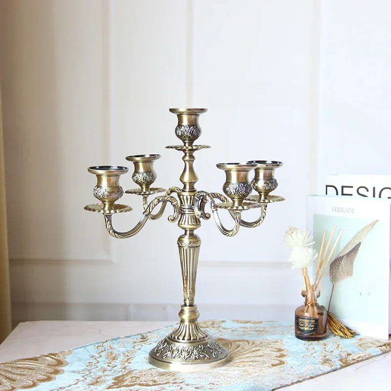 Three-head five-head antique bronze metal high-grade European alloy candlestick