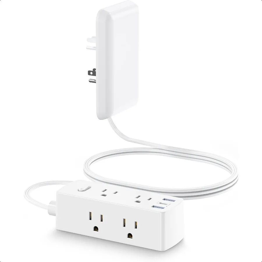 سلك تمديد مسطح مع غطاء منفذ Olcorife شريط طاقة مسطح مع 6 منافذ و3 منافذ USB 2000 جولز عرام حامي