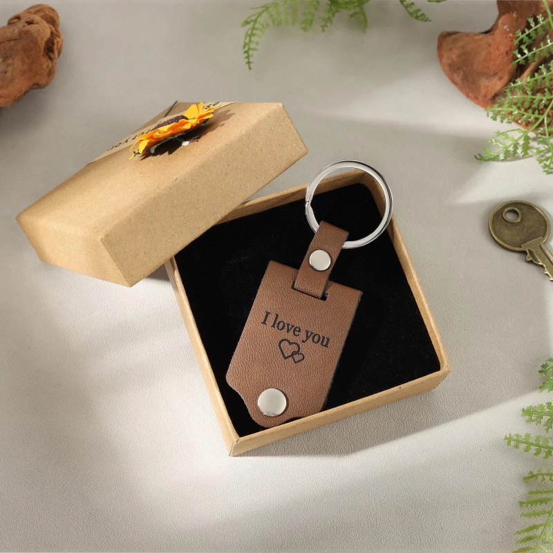 Custom photo keychain, boyfriend anniversary gift, engraved metal tag keyring, personalised men's leather keychain
