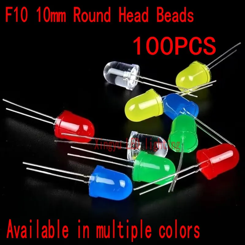 

10MM/F10 Round Head LED Light Emitting Diode LED Beads White Hair White Red Emerald Green Yellow Blue Highlight Long Leg