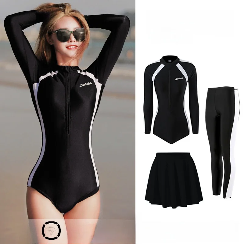 

Женский консервативный гидрокостюм с длинными рукавами для серфинга, быстросохнущий, для пляжа, с защитой от солнца, для плавания, нейлоновый, для дайвинга