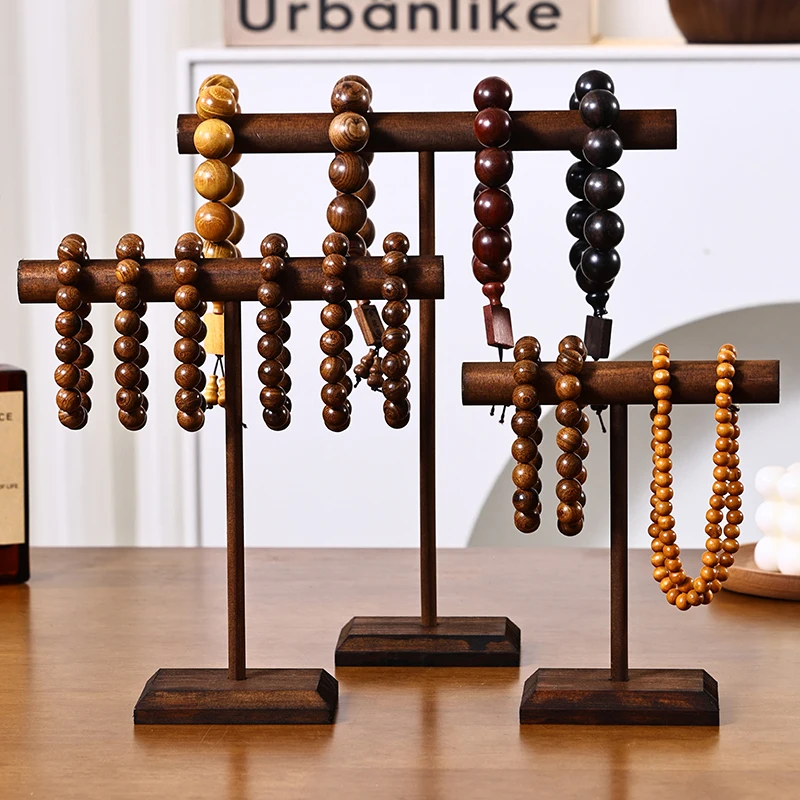 Rustic Walnut Wood Jewelry Stand - 2 Layer Necklace Display Rack for Bracelets/Pendants, Multifunctional Holder for Home Vanity