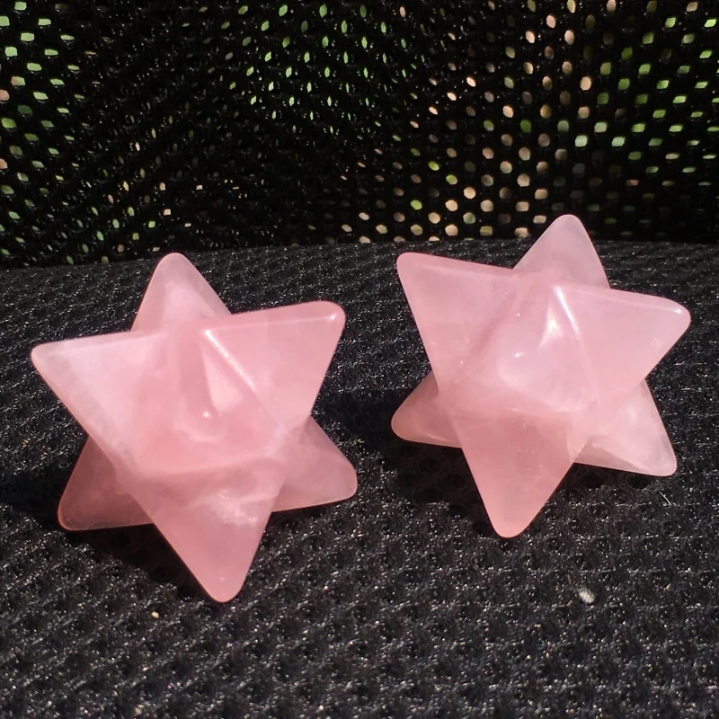 1 pc natural decoratives star-elegant rose quartz merkaba，beautiful crystal gift for every holiday