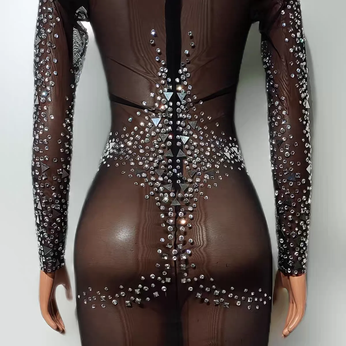 Discothèque DJ Bar femme chanteuse danseuse scène Costume Sexy Perspective maille plein diamant combinaison danse équipe fête thème spectacle