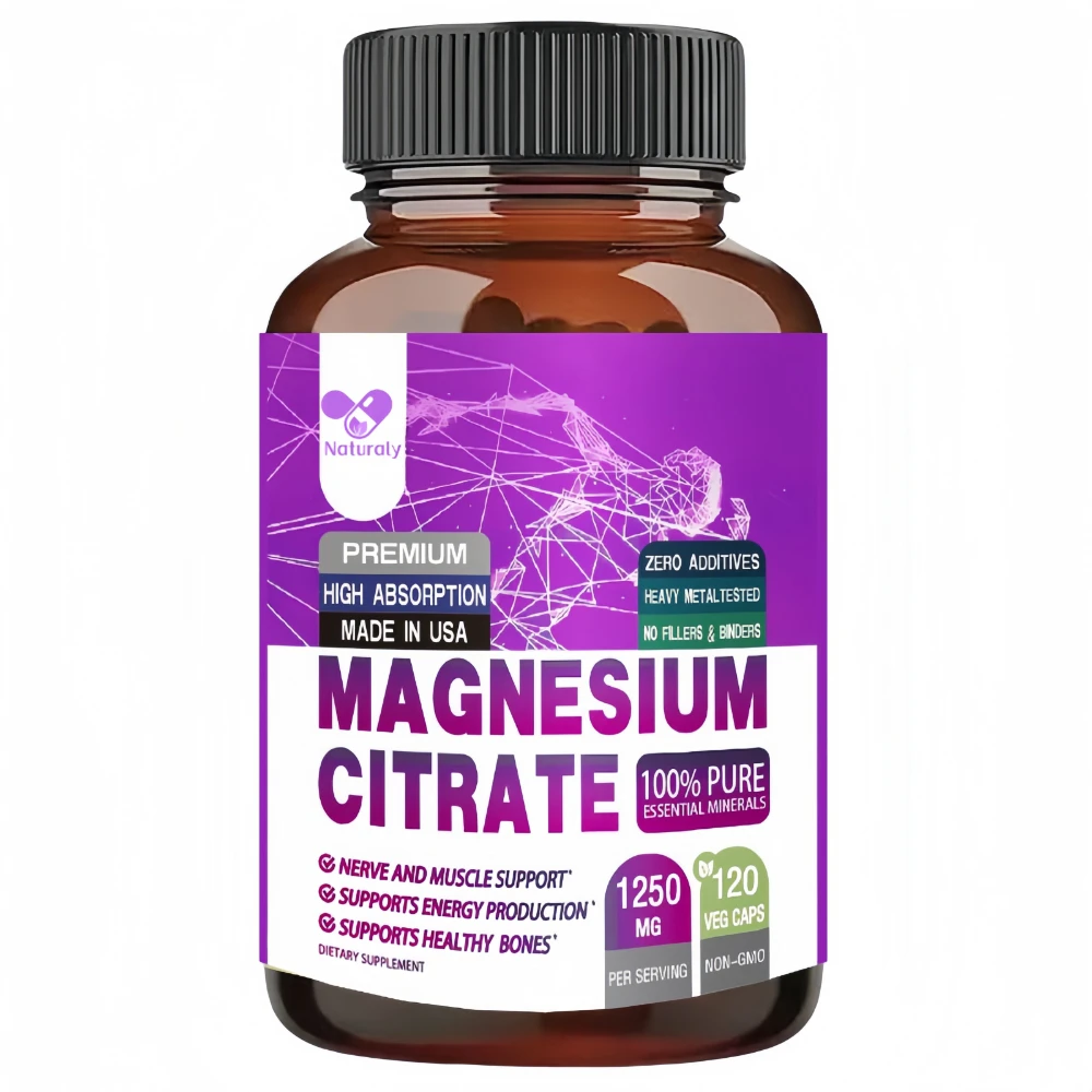 Magnesium Citrate 1250 Mg - Easily Absorbed, Purified Trace Mineral - Muscle, Nerve and Energy Support, Non-GMO