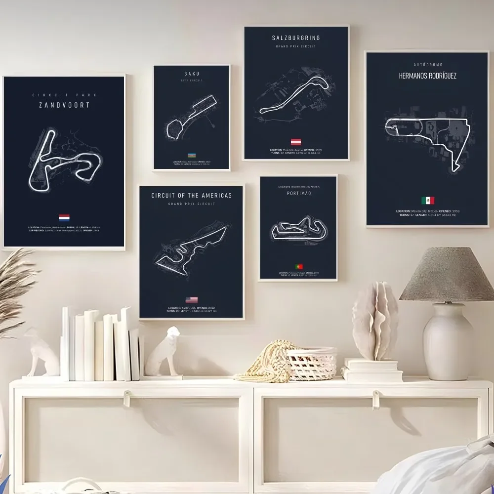 F1 Imola Monaco Zandvoort Track Circuit Park Self-adhesive Art Poster Waterproof Paper Sticker Coffee House Bar Wall Stickers