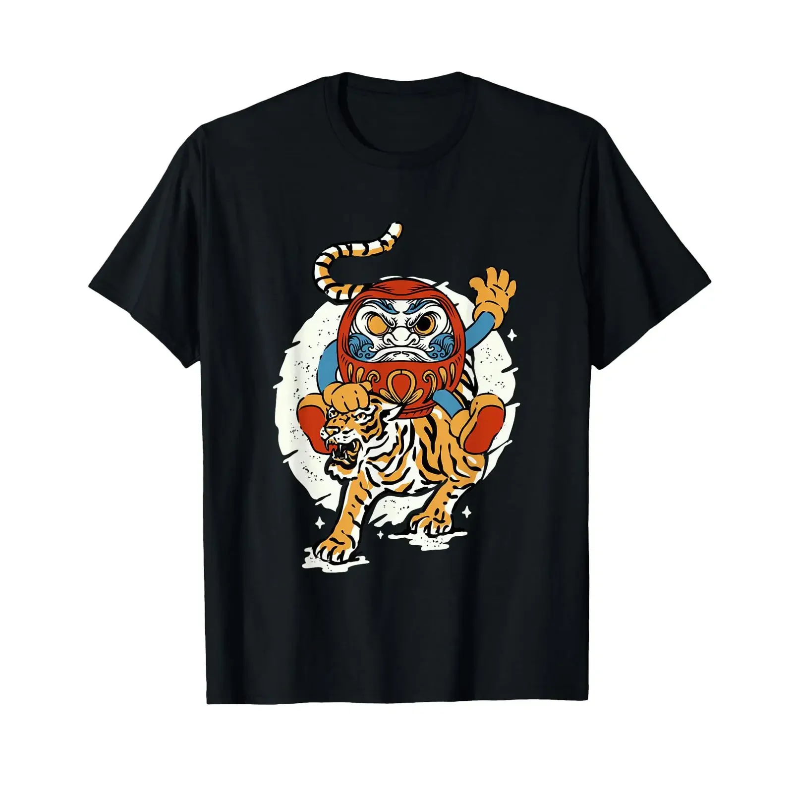 Japanese Tiger Lucky Daruma Doll Traditional T Shirt vintage Washed fashion Stylish Versatile Slightly Soft Casual Unisex