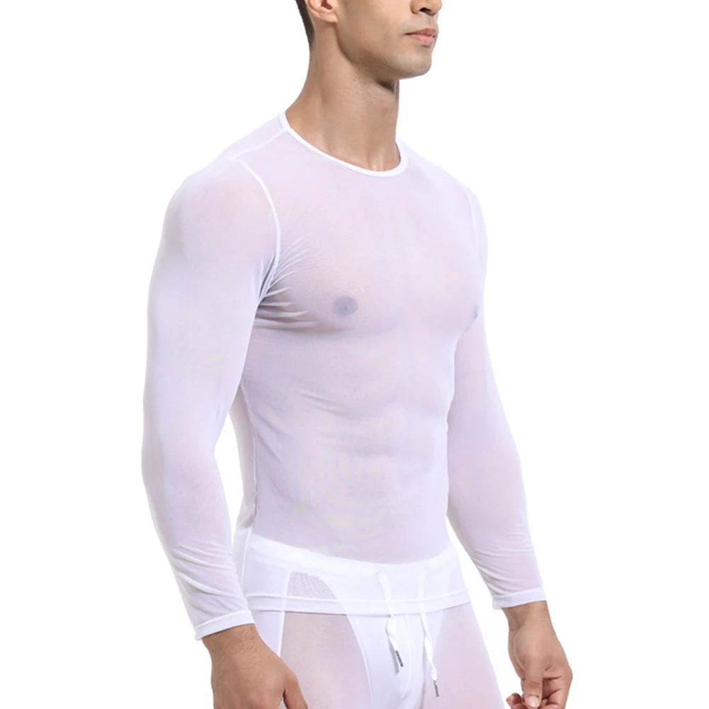 T Shirts For Men Men Tops Tshirts With Long Sleeves Casual Cycling High Elastic Men\'s Mesh Running Streetwear