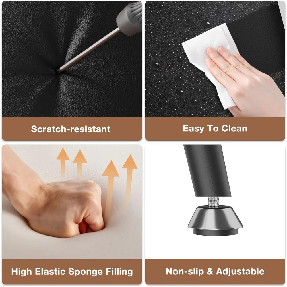 24.6 Inch Counter Height Barstools,High Backrest Faux Leather Upholstered Counter Stools with Armless Footrest for Kitchen,Black