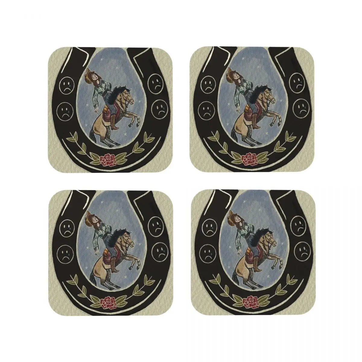 Emotional Cowgirl Coasters Coffee Mats Leather Placemats Mug Tableware Decoration & Accessories Pads for Home Kitchen Dining Bar