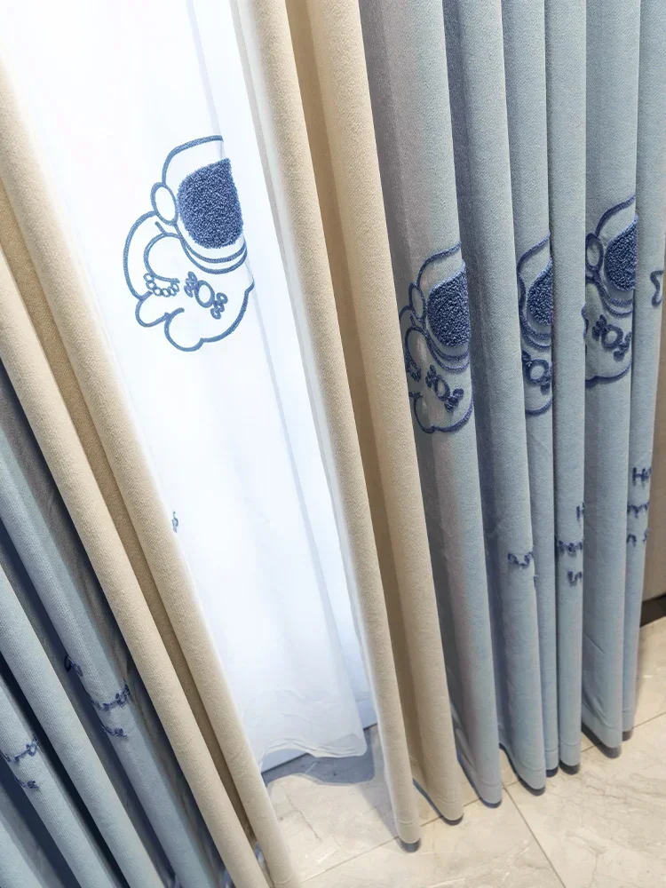 

Cute Cartoon Astronaut Embroidered Pattern For Boys Children's Rooms Bedrooms Bay Windows Floor To Ceiling Customized Curtains
