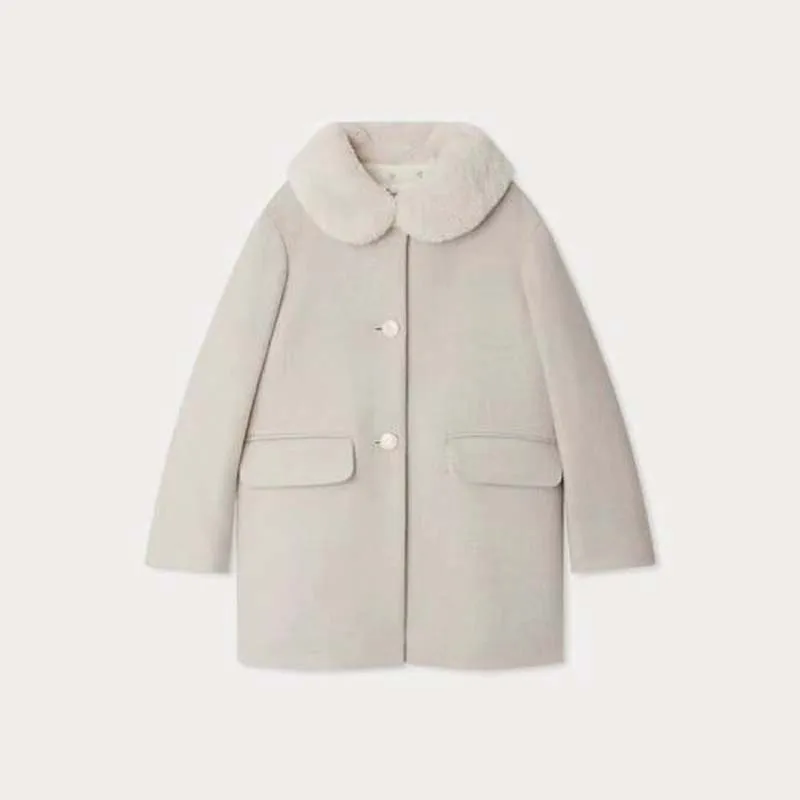 ما قبل البيع 2025 الخريف الشتاء BP طفل الفتيات مبطن معطف أبيض مع الفراء طوق سترة معطف الصوف فتاة الشتاء سترة الاطفال معاطف