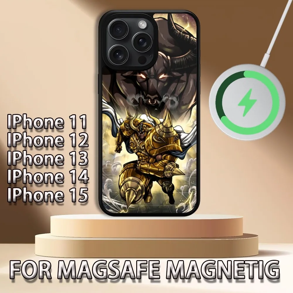 Custodia per telefono Cartoon Knights of the Zodiac per iPhone 15 14 13 12 11 Pro Max Plus Magsafe Cover di ricarica wireless magnetica