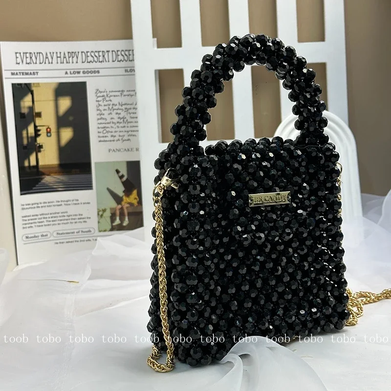 Niche Crystal Stone High Quality Big Box Handbags  Gorgeous Evening Party Purses and Handbags Thin Metal Long Chain Women Bags