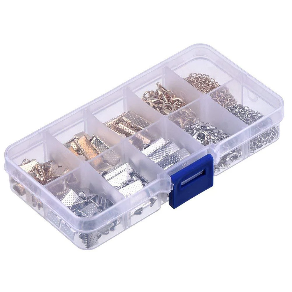 

370 pcs Lobster Buckle Extension Chain Zipper Clips Cord Ends Crimp Clamps Plated Ribbon Fastener Clasps Choker Necklace