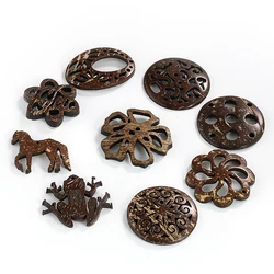 6pcs Retro Special Shaped Coconut Shell Buttons Creative Wooden Flower Frog Horse Flatback Button for Clothes Home Decor Pendant