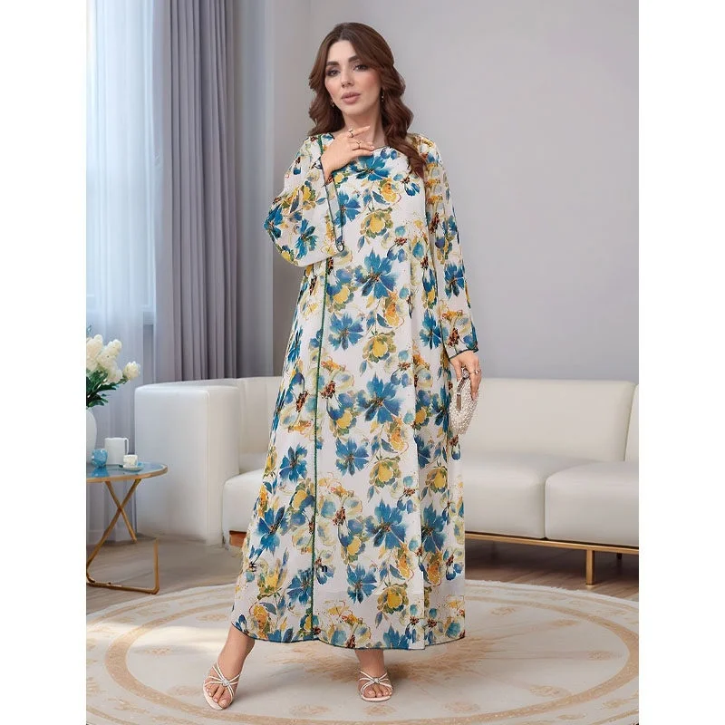 

Свободное длинное платье без рукавов для женщин, шифоновое платье с принтом, расклешенное макси-платье с круглым вырезом, весна-лето-осень, повседневный стиль