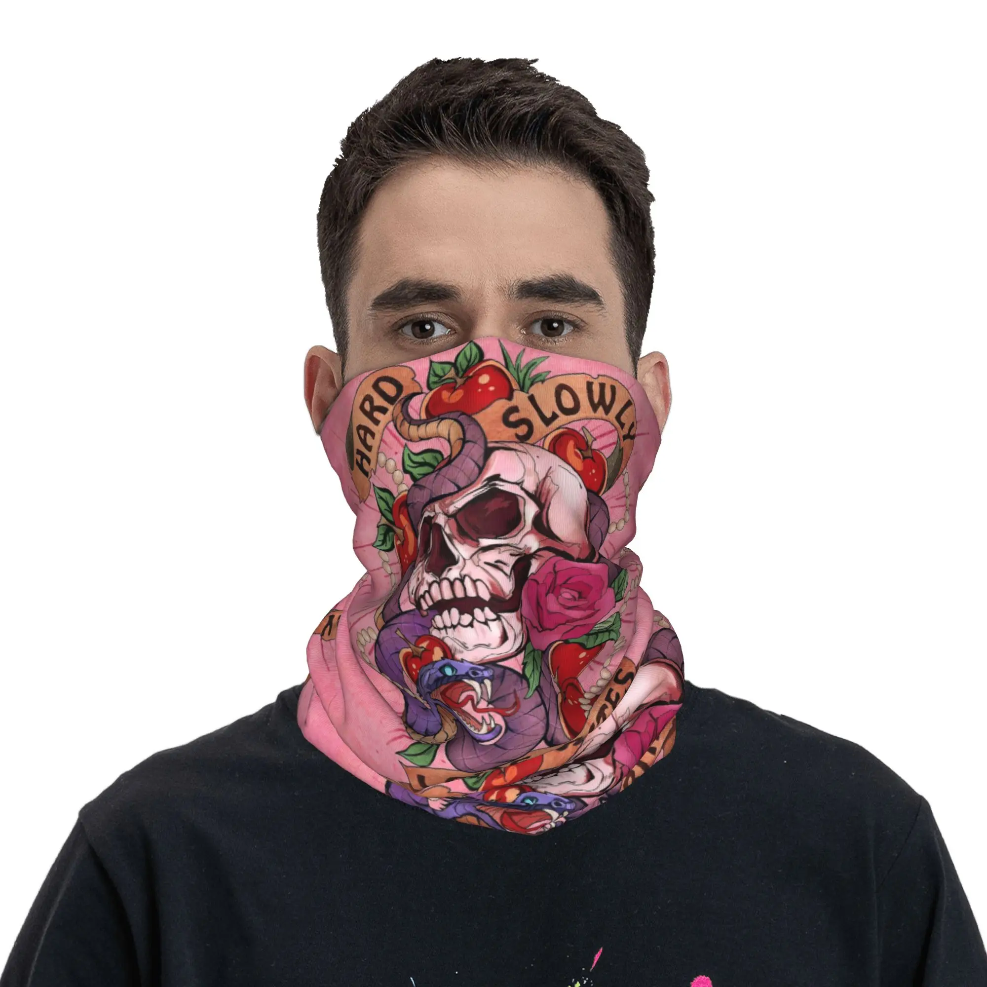 Skull Snake and Roses Printed Bandana Neck Cover Printed Mask Scarf Multi-use Headwear Running For Men Women Adult