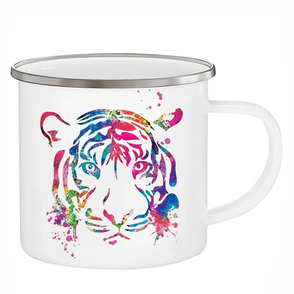 Watercolor Tiger Cups Nursery Art Enamel Mugs 12OZ Kids Children Gifts Coffee Mugs Home Decal Juice Milk Water Mugs Drinkware