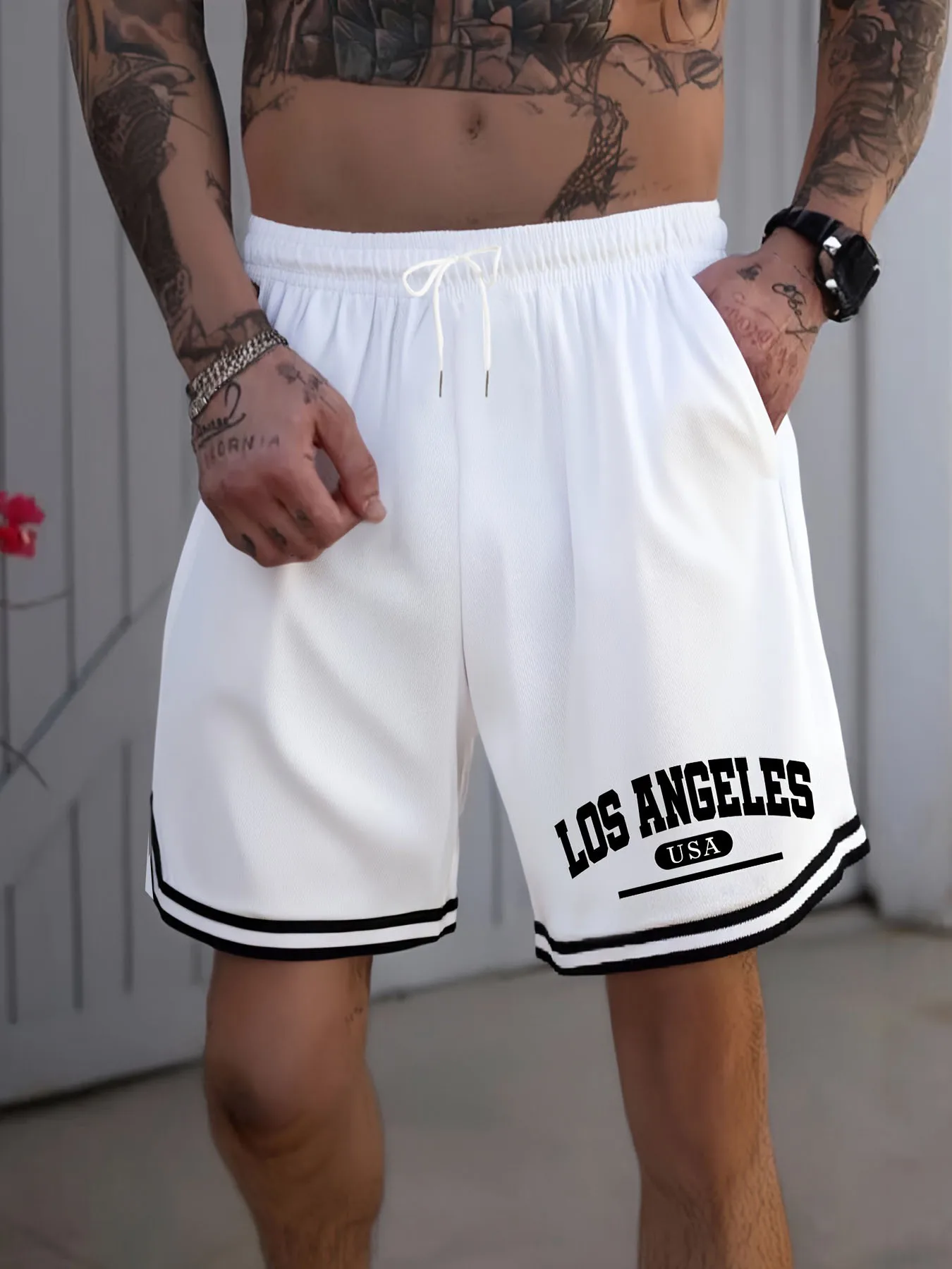 Men LOS ANGELES Printed Basketball Shorts Summer Fashion Quick-dry Oversized Leisure Suitable Fitness Daily Exercise Streetwear