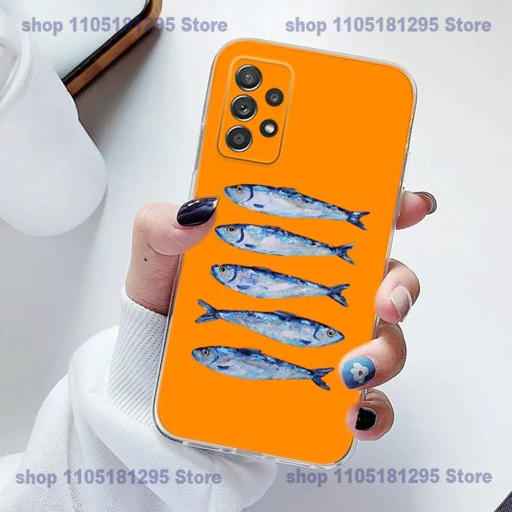 حافظة هاتف Sardines المعلبة من السيليكون لهاتف Samsung S23,21,22,20 FE lite,S10,9,PIus,A70,ناعمة وشفافة