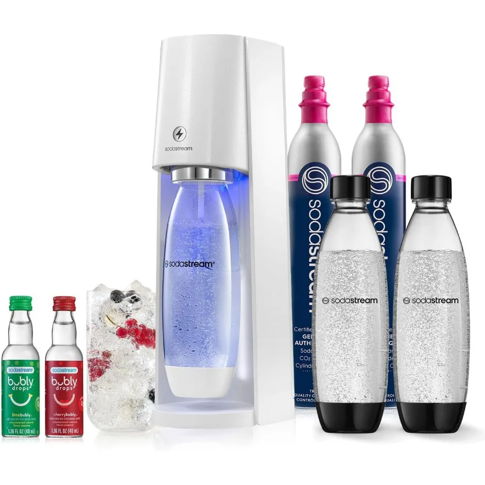 60 Liters Sparkling Water Maker Bundle (White), with CO2, Carbonating Bottles, and bubly Drops Flavors