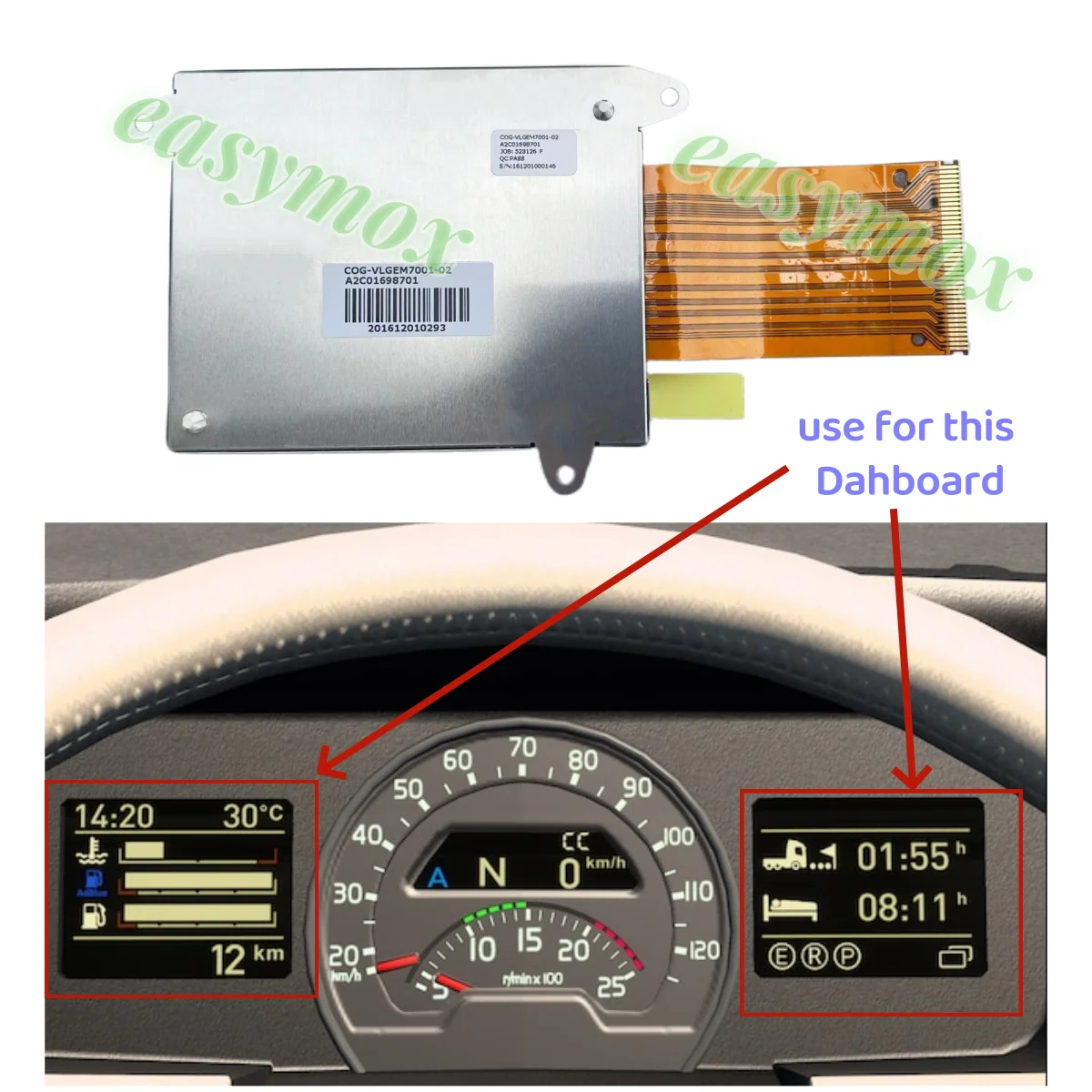

TFT LCD Display for 2012-2019 Volvo FH 16 2012 Dashboard Truck Tractor ETS2 Instrument Cluster COG-VLGEM7001-02