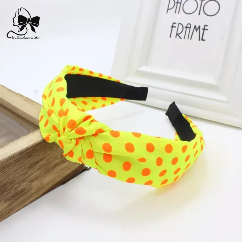 2023 Women Neon Color Polka Hair Hoop Hair Bands Girls Dot Headband Wide Hairband Knot Headwear Accessories