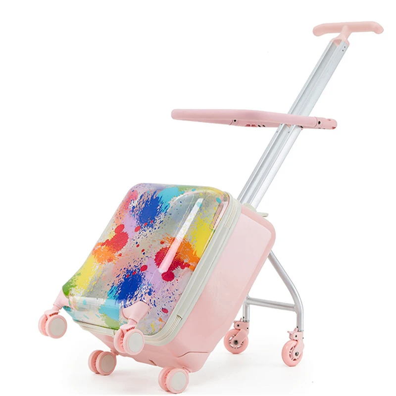 

Six-wheeled Suitcase Children Can Sit Ride Trolley Case Foldable Lazy Walking Luggage with Baby Travel Suitcase Brake Wheel