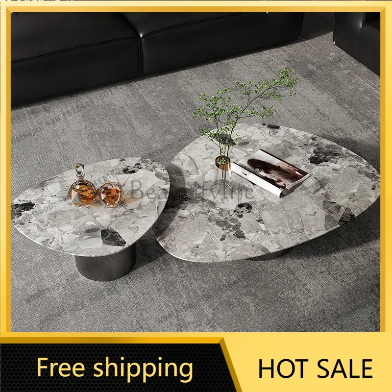 Factory Direct Sales Italian Minimalist Natural Stone Coffee Table Light Luxury Stainless Steel Triangle