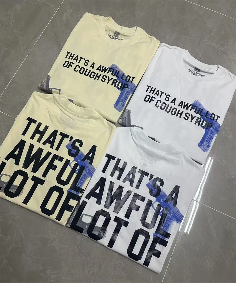 

Whirt Pure Cotton That's A Awful Lot of Cough Syrup Men's Short Sleeves Logo Letter Print Casual Oversized T Shirt