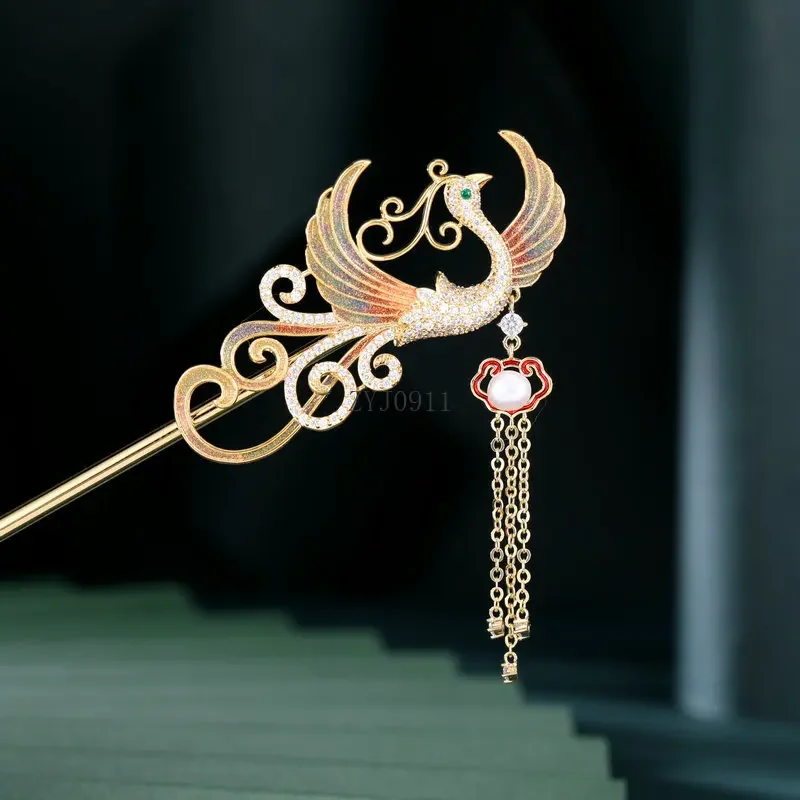 *Nuovo forcina per capelli con nappa di perle di simulazione di design Phoenix Forcina per capelli in stile elegante e alla moda