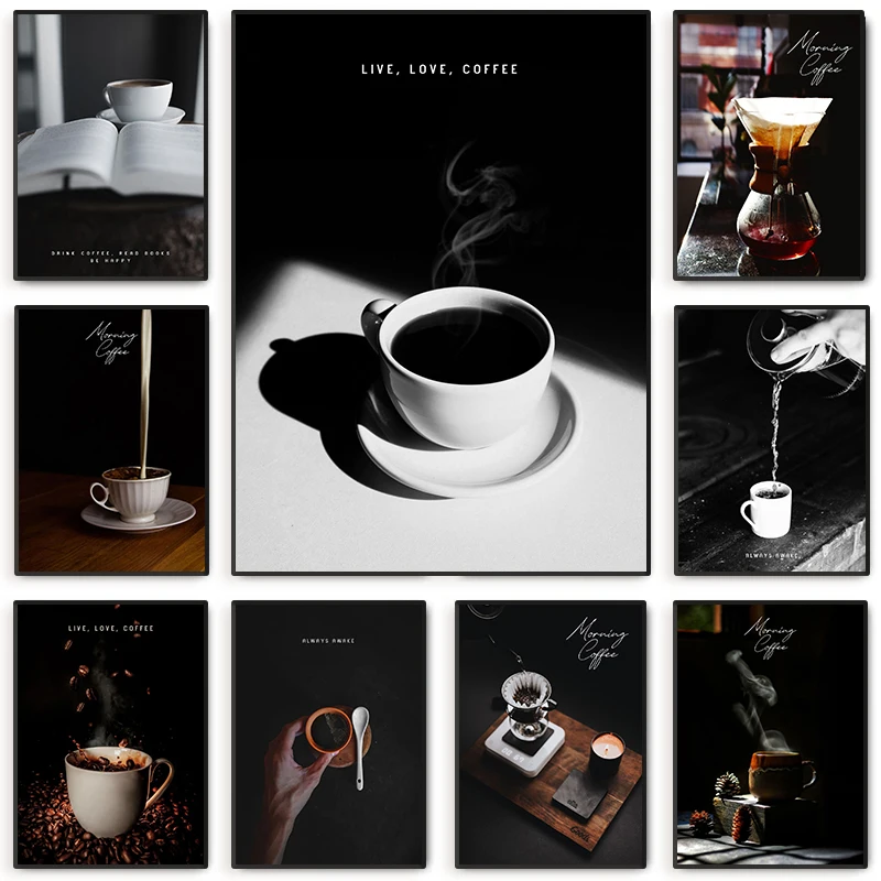 Póster de café, decoración de cafetería, grano de café, Latte Caffè Americano, impresión en lienzo, póster, arte de pared