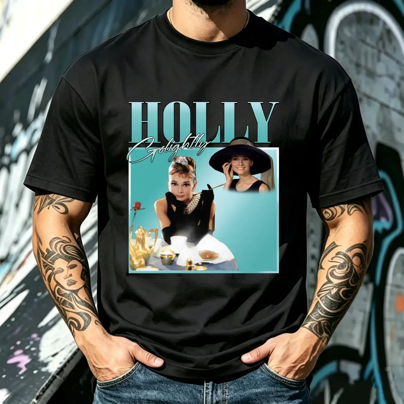 washed T Shirt HOLLY GOLIGHTLY Homage Inspired By Breakfast At Tiffanys Audrey Hepbur vintage Washed Unisex streetwear
