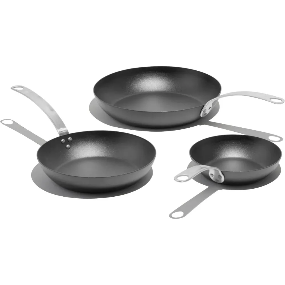 

Профессиональный набор сковородок из синей углеродистой стали, состоящий из 3 предметов размеров 8, 10, и 12 дюймов — альтернатива чугуна