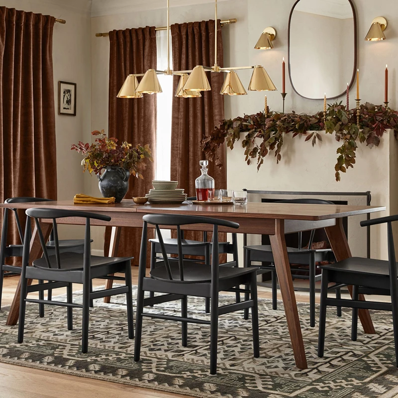 Modern Rectangle Walnut Wooden Expandable Dining Table With Chair Set Nordic Furniture Restaurant 4 6 Seat Small-sized Apartment