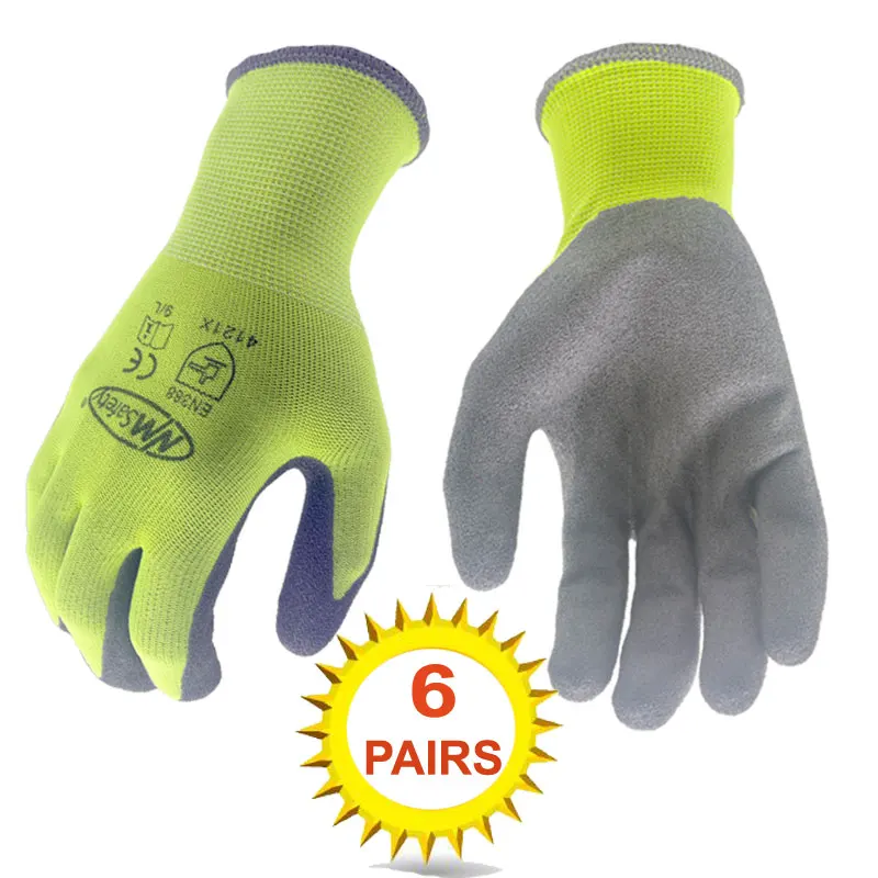 

NMSafety, 6 пар серых песчаных рабочих перчаток с нитриловым покрытием, ультра-толстые резиновые защитные перчатки с нейлоновым корпусом, отличные перчатки с захватами
