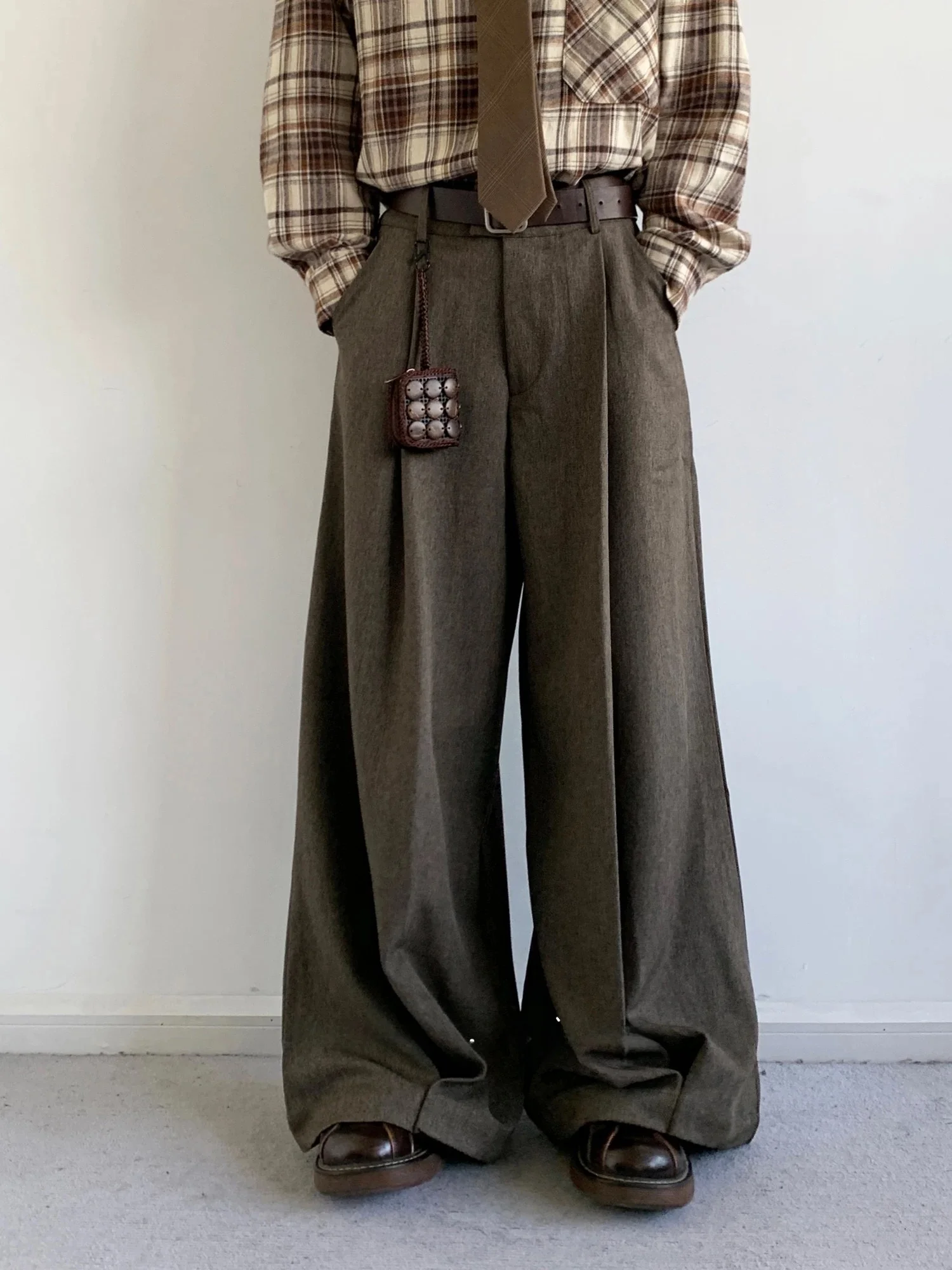 

Autumnal Vintage Simple Pleated Drapey Wide Leg Pants Men Women Casual Loose Fit Neutral Sle Trousers High Waist Casual Pants