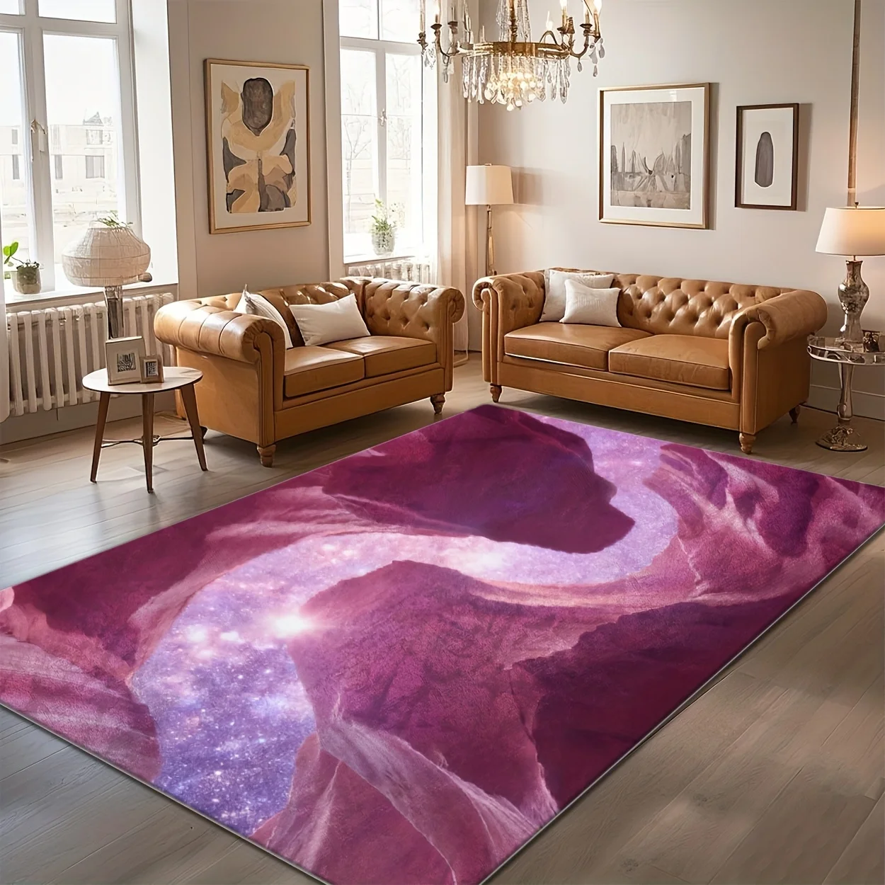 Mystical Purple Starry Mountain Area Rug Abstract Cosmic Landscape Living Room Bedroom Washable Floor Mat