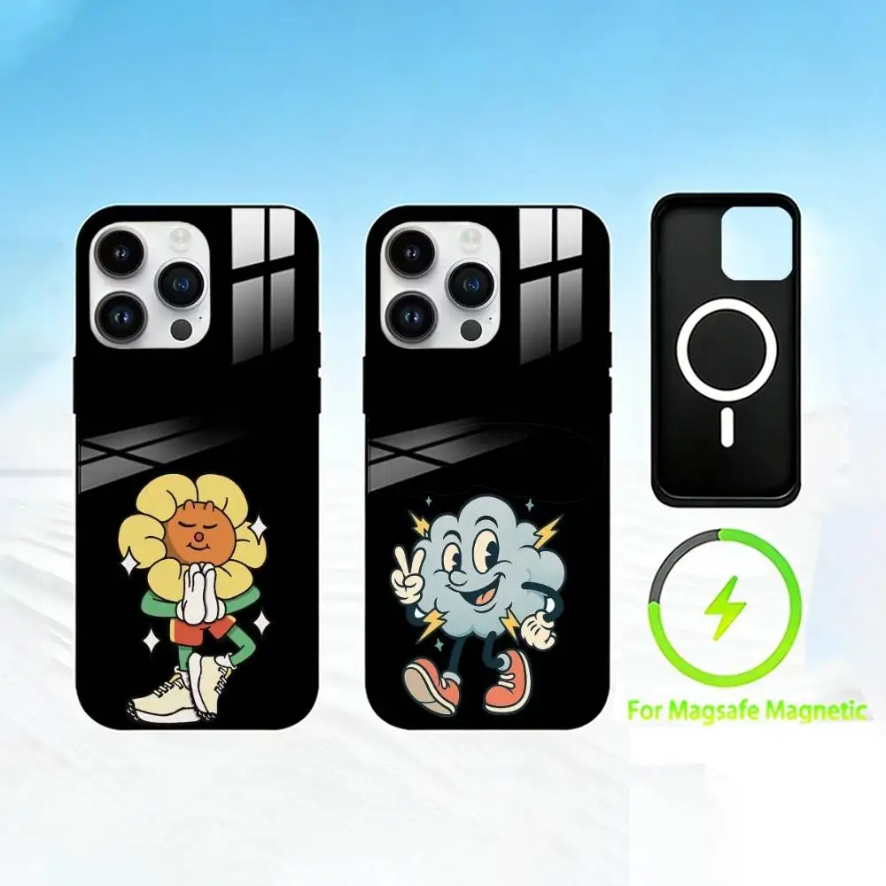 

R-Retro Mascot Cartoon Phone Case For iPhone 17 16 15 14 13 12 Pro Max Plus for Mirror Wireless Magnetic Cover