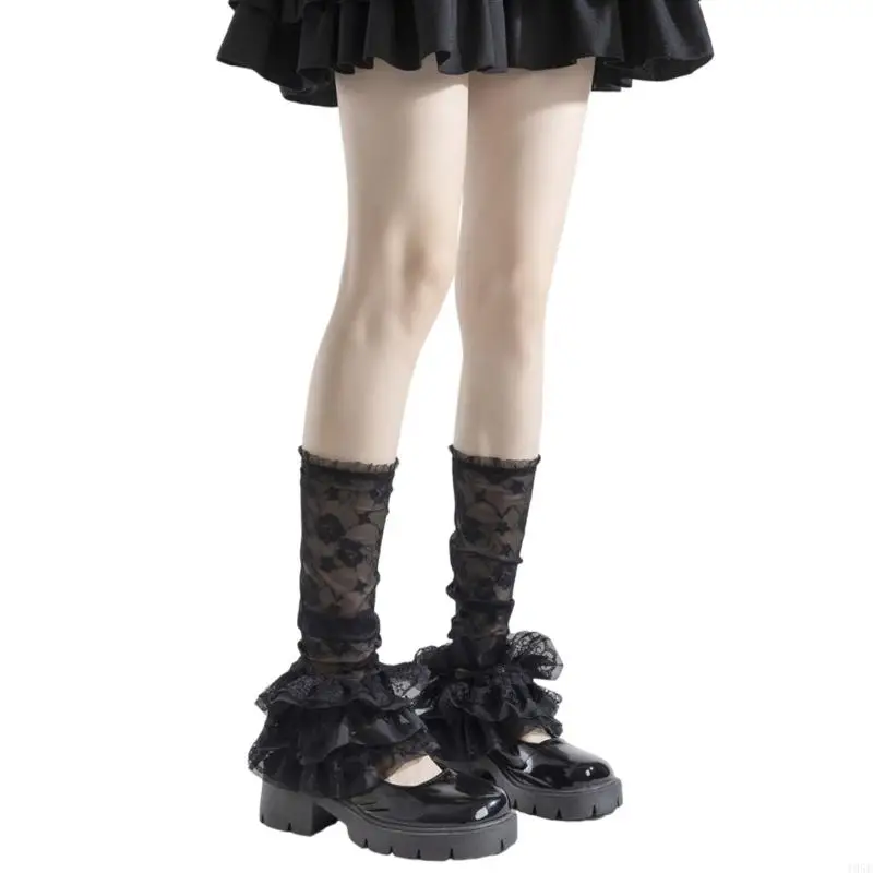 195E Damskie wzburzone koronkowe ocieplacze na nogi Letnie siatkowe rozszerzane rękawy na nogawkach Mankiety na buty Skarpetki