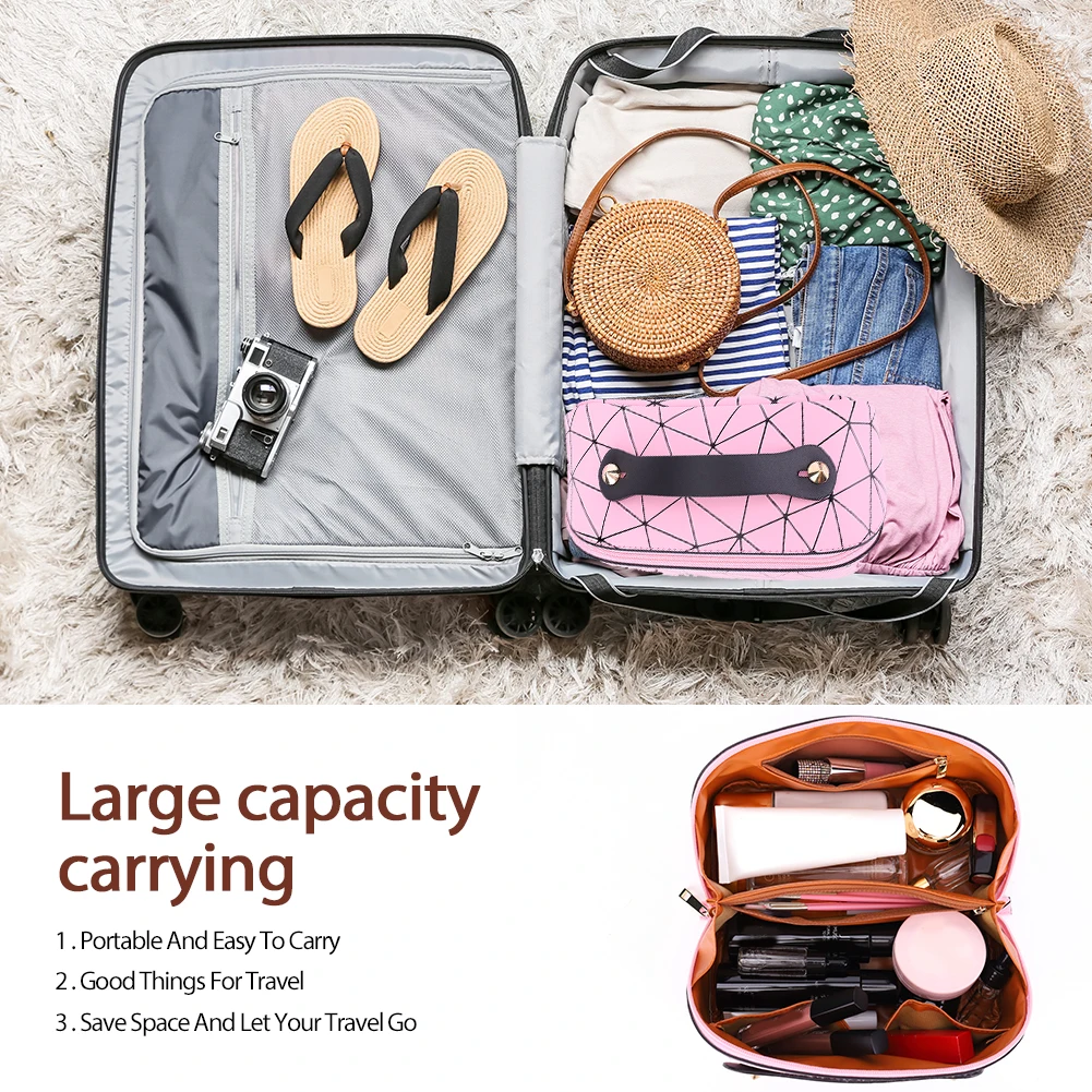 PU-Kosmetiktasche, multifunktional, rhombisches Gitter, großes Fassungsvermögen für Frauenreisen