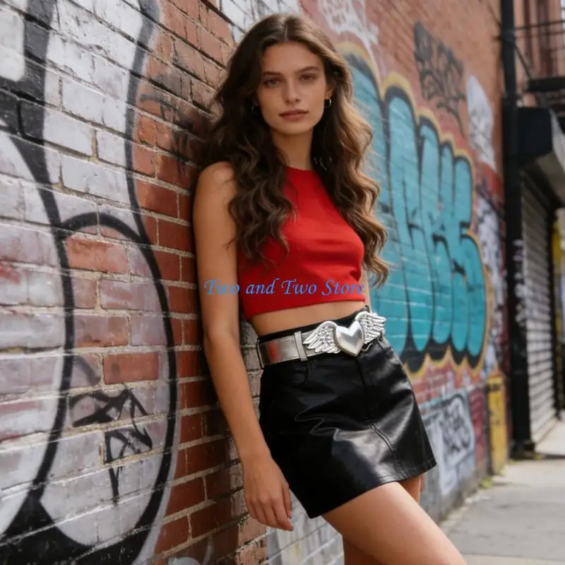 HX6F Unique Heart Shaped Wing Design Belt Buckle In Practical Metal Belt Buckles Trendy Accessory for Women and Men