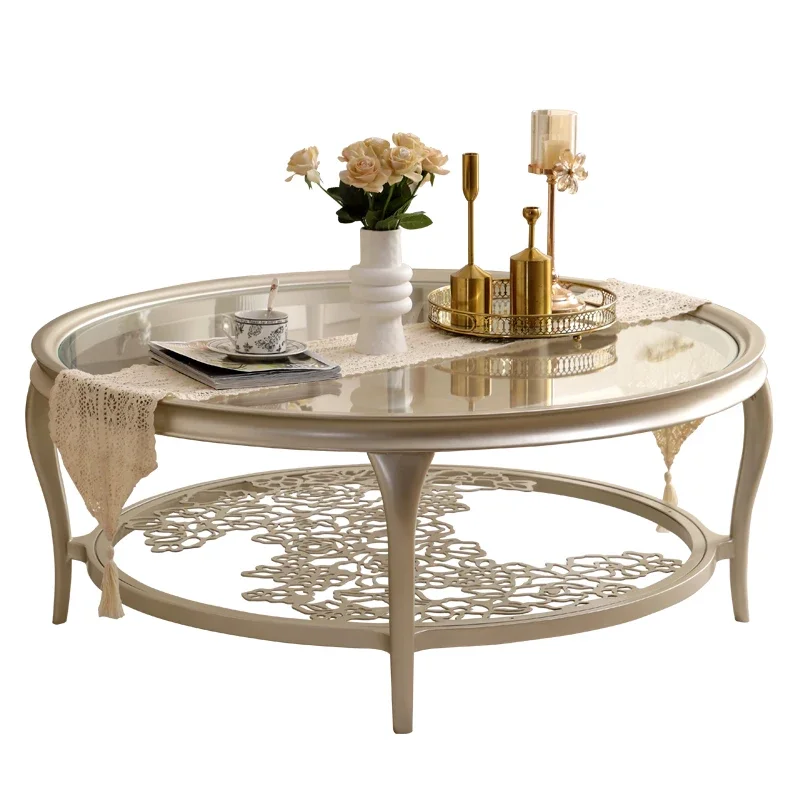 

FG10**French light luxury solid wood coffee table modern simple household small apartment round tea table
