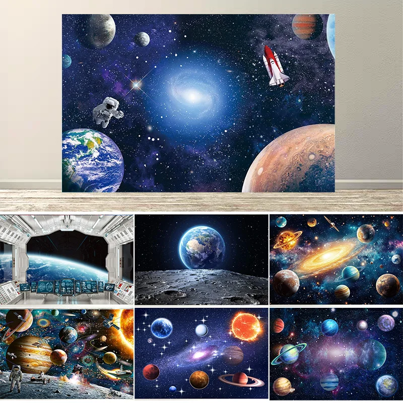 

Фон для фотосъемки Dewprint Outer Space для детей, космонавт, украшение для дня рождения, Вселенная, Галактика, детский фотофон