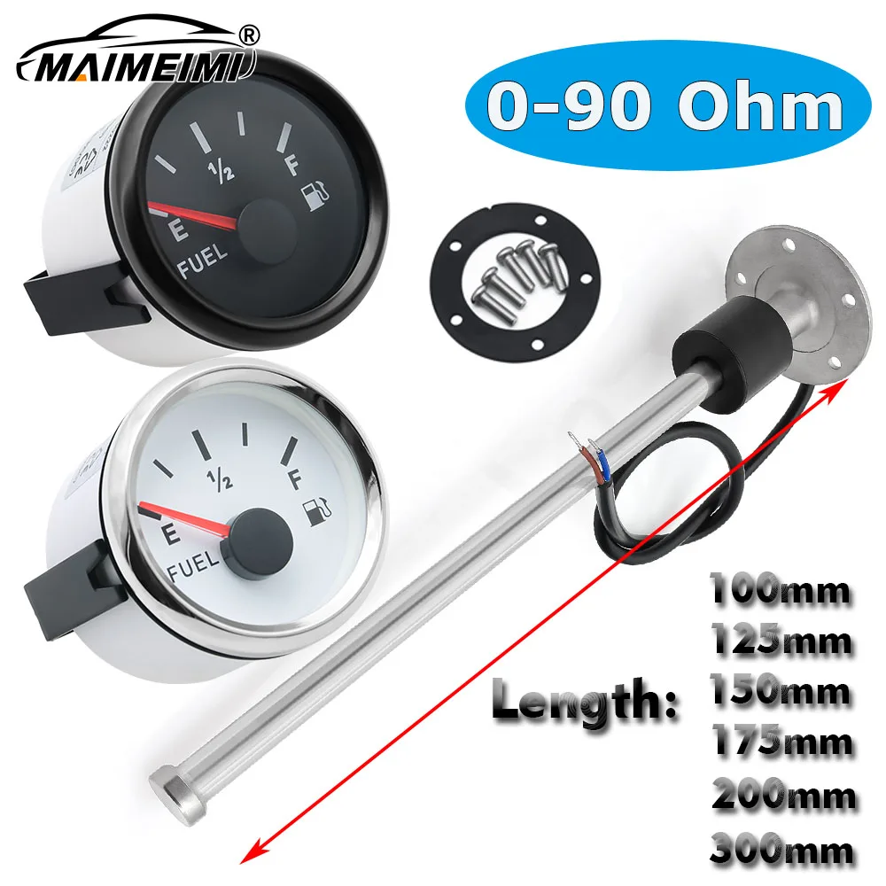 Custom 0-90ohm Fuel Float Sensor 52mm Fuel Level Gauge Red Backlight Fuel Gauges Fit Boat Car A5 Liquid Level Sensor 100-500mm