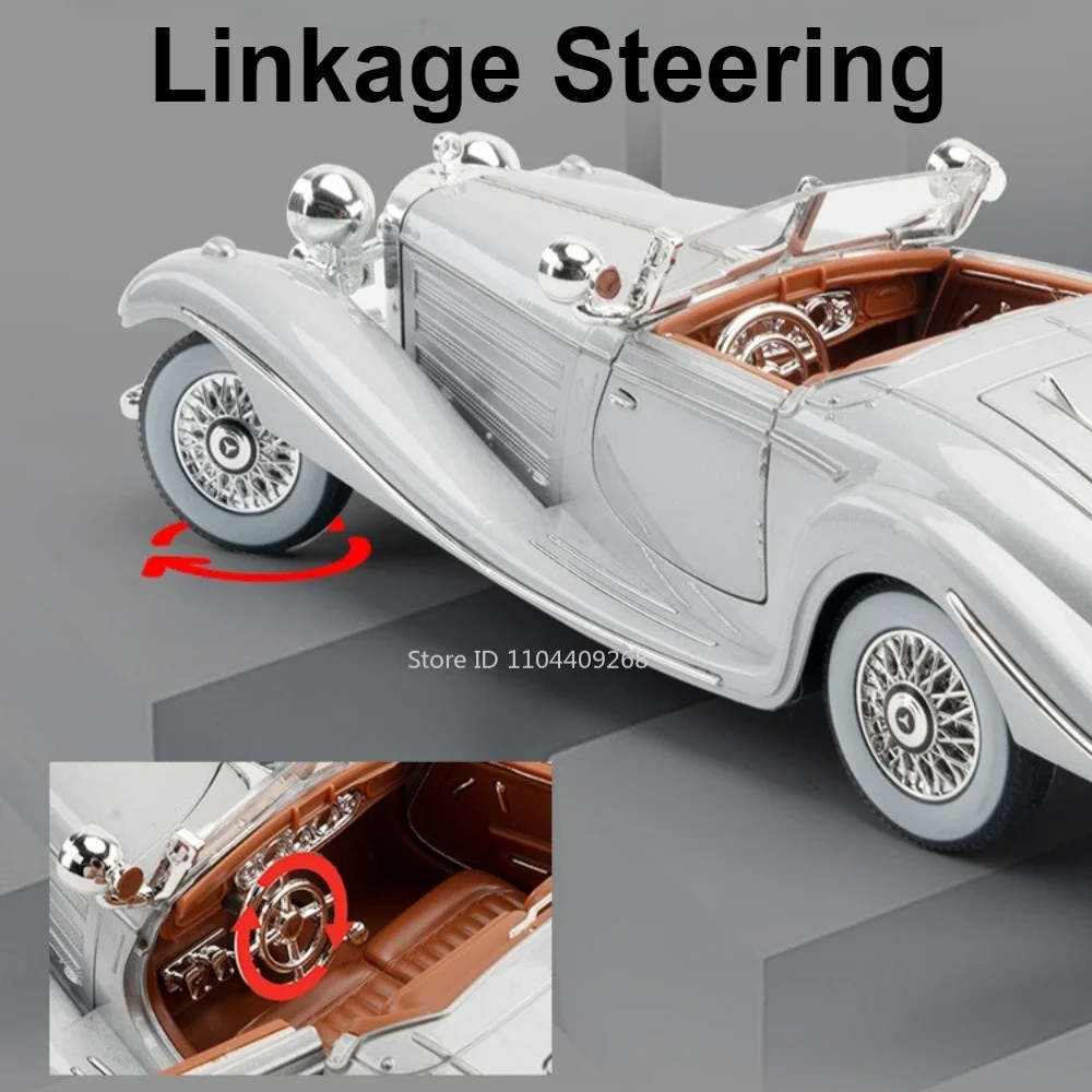 1:24 Schaal 500K 300SL Vintage Auto Speelgoed Model Legering Diecast Deuren Geopend Geluid Licht Trek Miniatuur Modellen Hobby Ornament