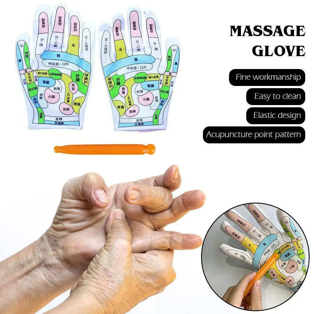 1 ชุด Acupoint ถุงมือ Reflection Area นวด Meridian Hand Therapy วัฒนธรรมภาพประกอบจีนยา Conditioning