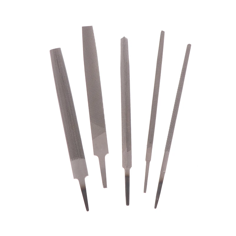 

6-Inch Steel File Set Comprising Five Pieces (Flat, Round, Half Round, Triangle, Square) For Metalworking And Woodworking